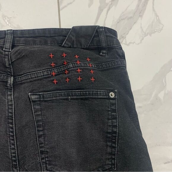 KSUBI Black Jeans Men’s 31 Chitch Laid Red Crosses Slim Fit Denim - Picture 11 of 14